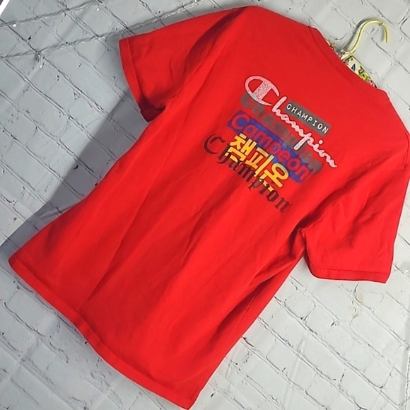 Vintage Y2K Champion Front & Back Logo Spellout Red Tee Tshirt Mens Size Medium - Picture 6 of 15